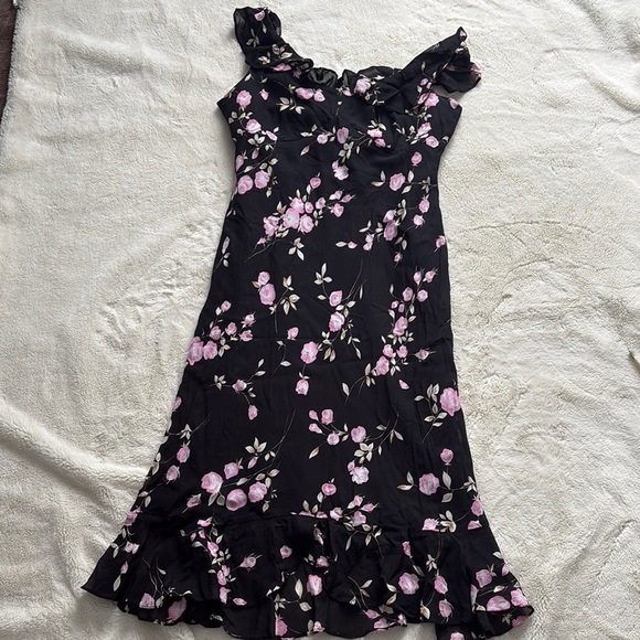 Vintage Evan Pinecone Rose Midi Dress | Floral Cottagecore Ruffle Hem| Romantic - Picture 1 of 7